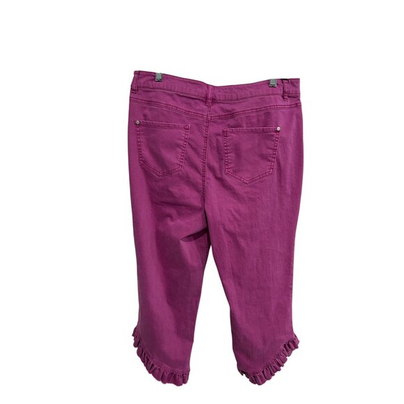 Cato Est 1946 Denim High Rise Ruffle Hem Capri Jeans Pink Sz 16 Barbie Core - Picture 2 of 10